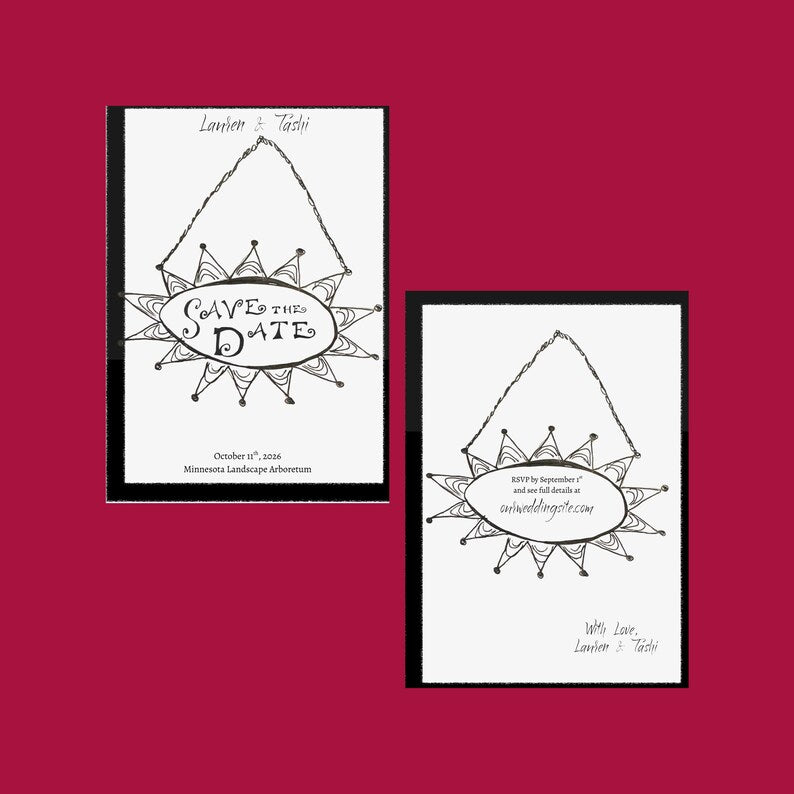 Wedding Save The Date Template, Retro Black & White Doodle Frame