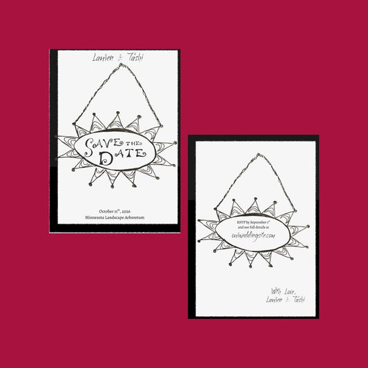 Wedding Save The Date Template, Retro Black & White Doodle Frame