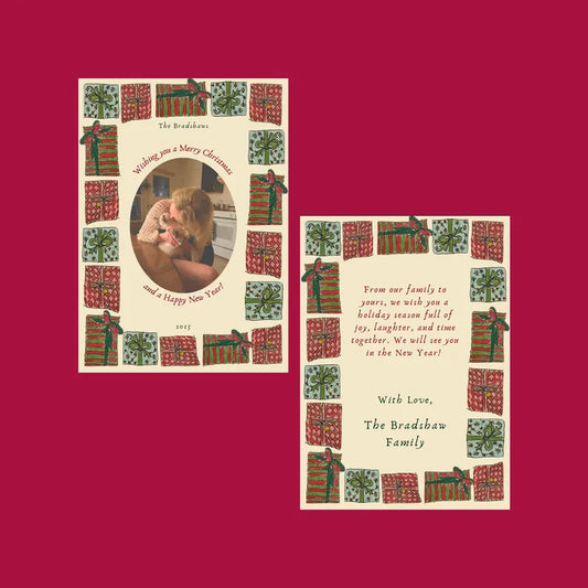 Christmas Card Template, Vintage Wrapped Gifts