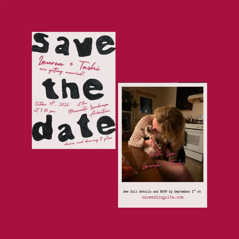 Wedding Save The Date Template, Retro Black White & Red Block Letters