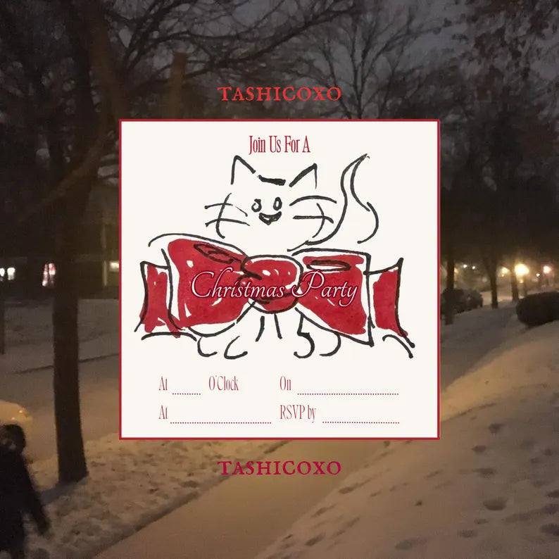 Christmas Party Invitation Template, Classy Cat Square