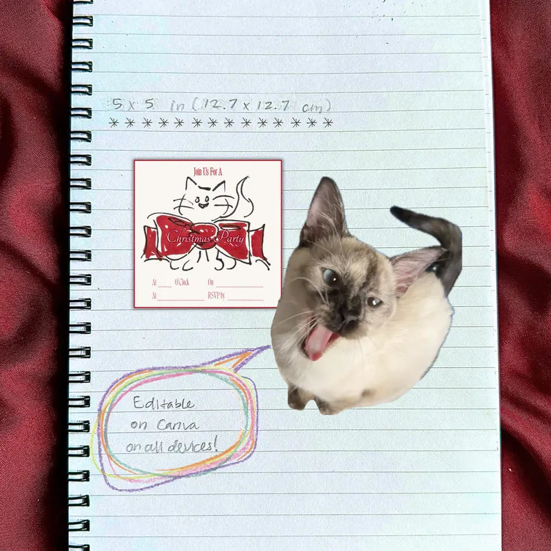 Christmas Party Invitation Template, Classy Cat Square