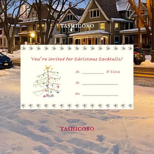 “Christmas Cocktails” Fill In The Blank Party Invitation Template, Tree
