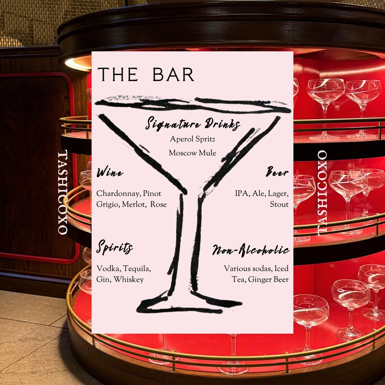 Wedding Bar Menu Template, Cocktail Glass