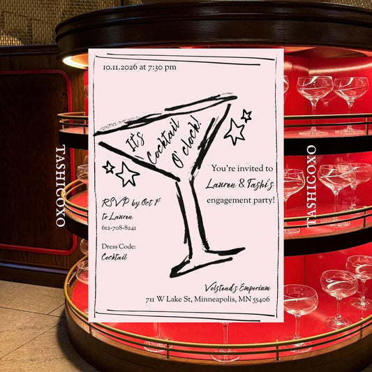 "It’s Cocktail O’Clock!” Engagement Party Invitation Template