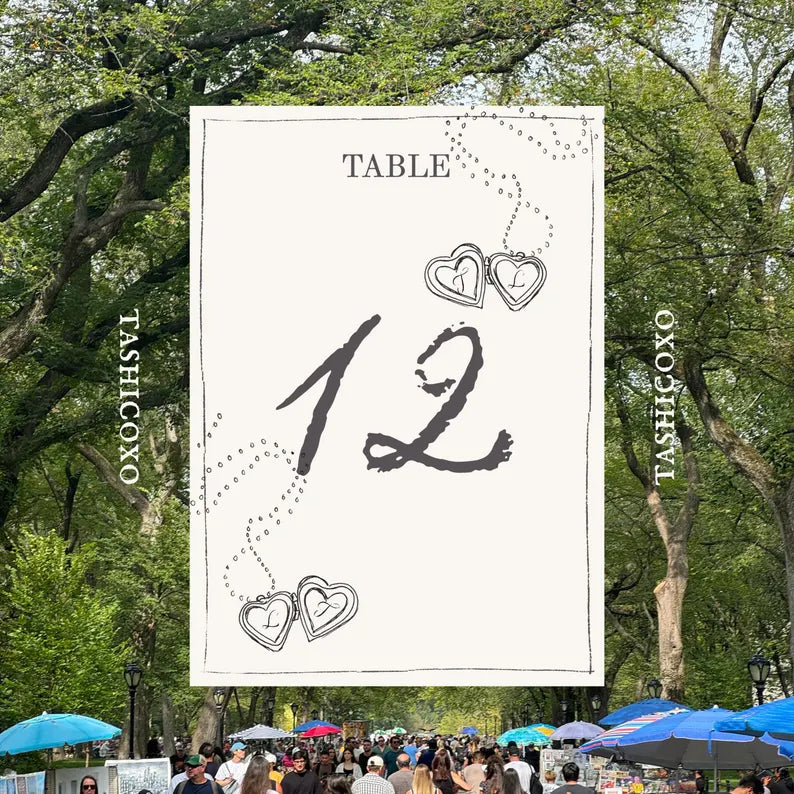 Wedding Table Number Template, Heart Locket Love Letter