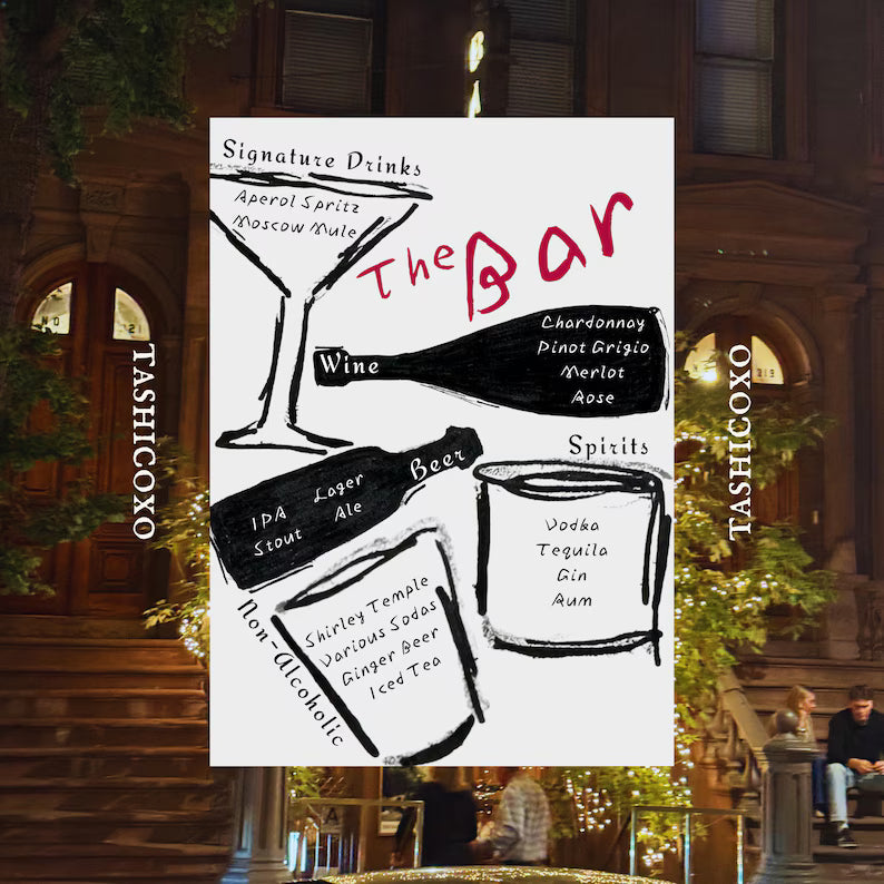 Wedding Bar Menu Template, Retro Black White & Red