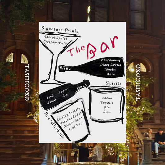 Wedding Bar Menu Template, Retro Black White & Red
