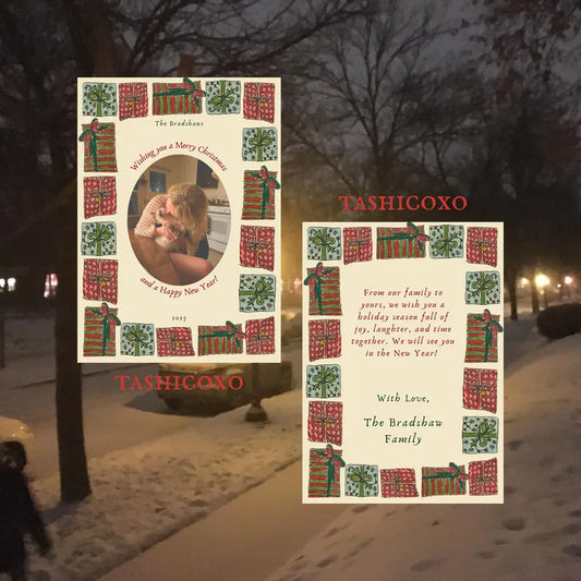 Christmas Card Template, Vintage Wrapped Gifts