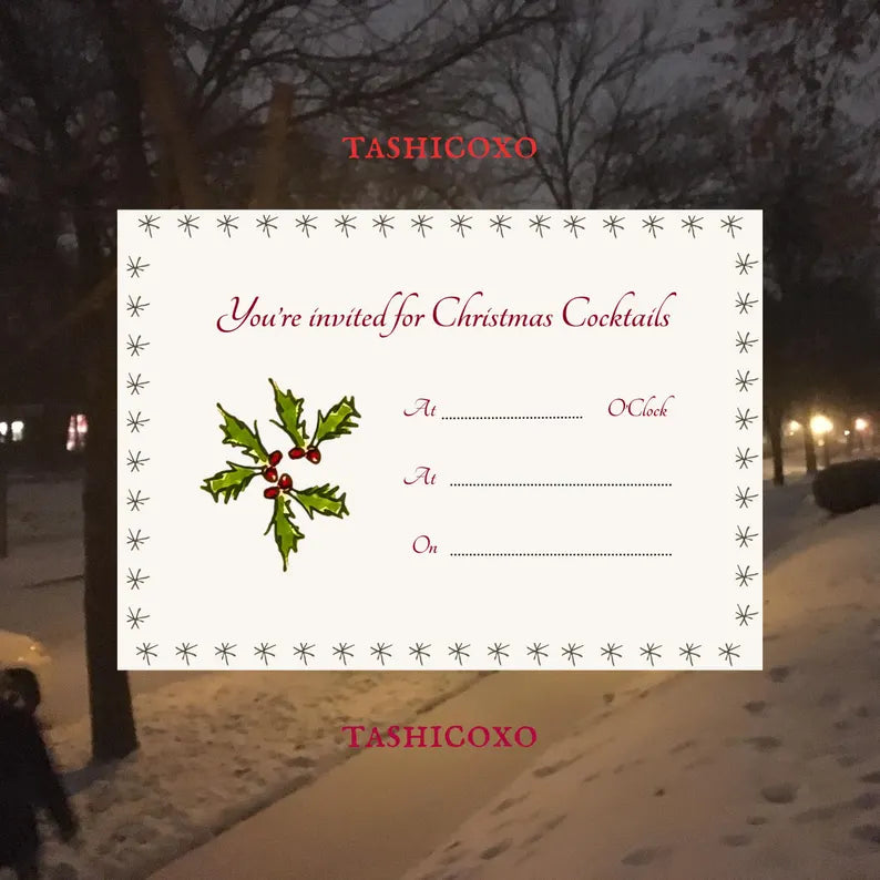 “Christmas Cocktails” Fill In The Blank Party Invitation Template, Mistletoe