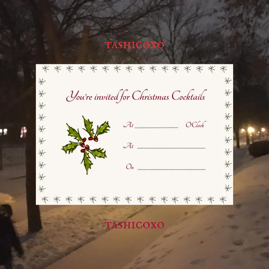 “Christmas Cocktails” Fill In The Blank Party Invitation Template, Mistletoe